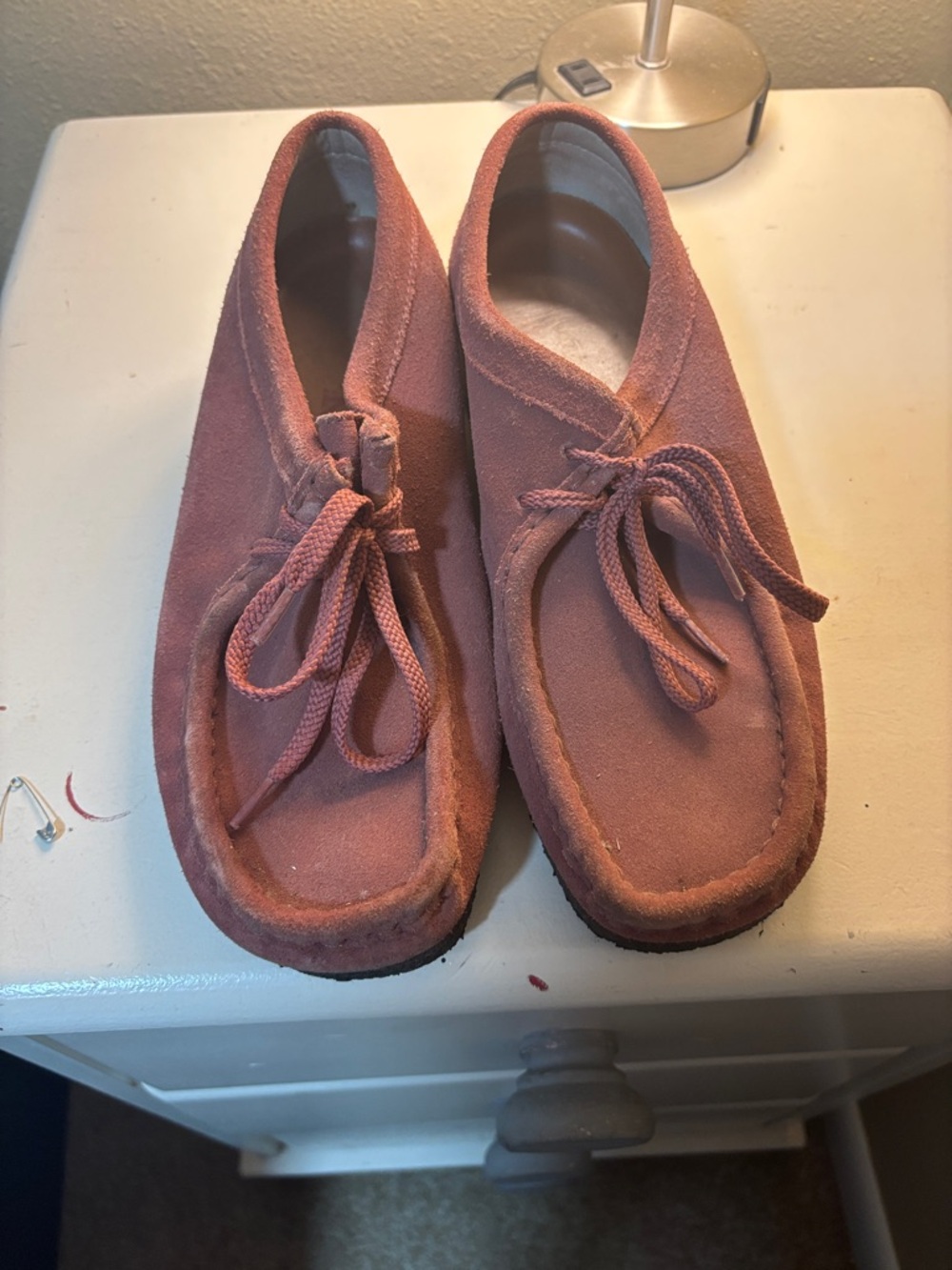 Clarks Pink Suede Platform Moccasin Loafers
